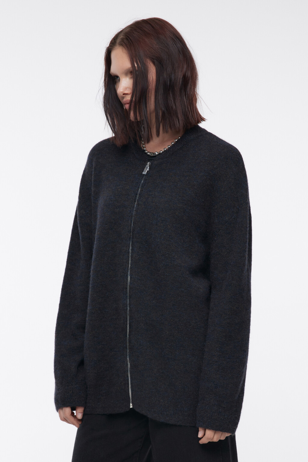 Кардиган на молнии вязаный с шерстью - цвет синий - 3