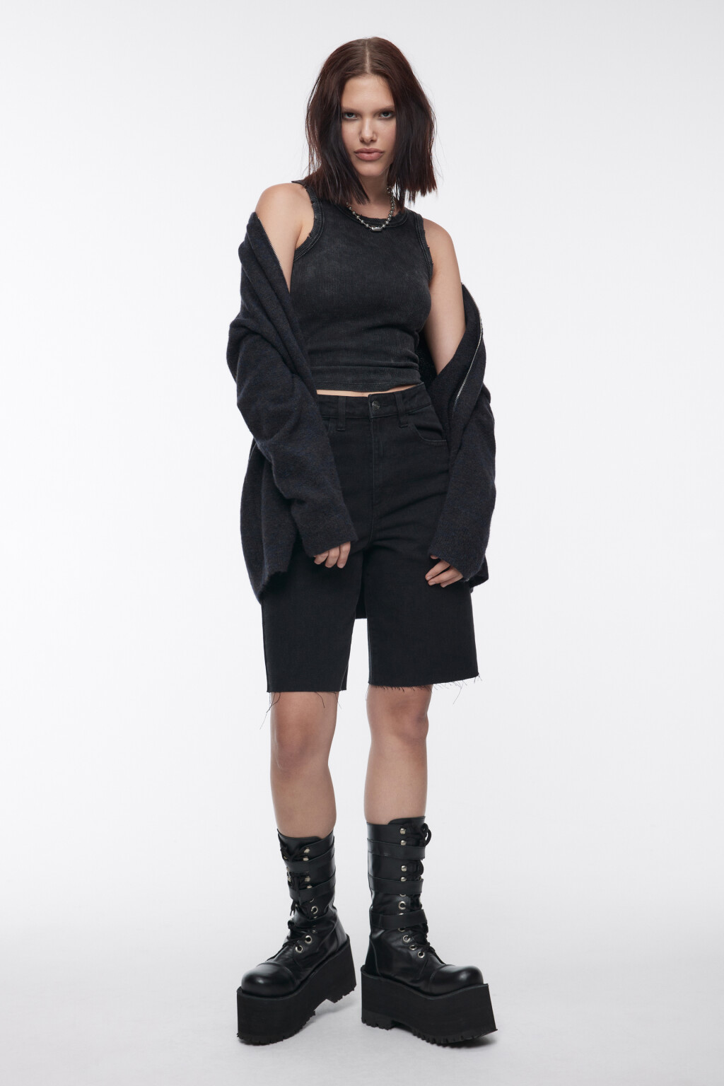 Кардиган на молнии вязаный с шерстью - цвет синий - 5