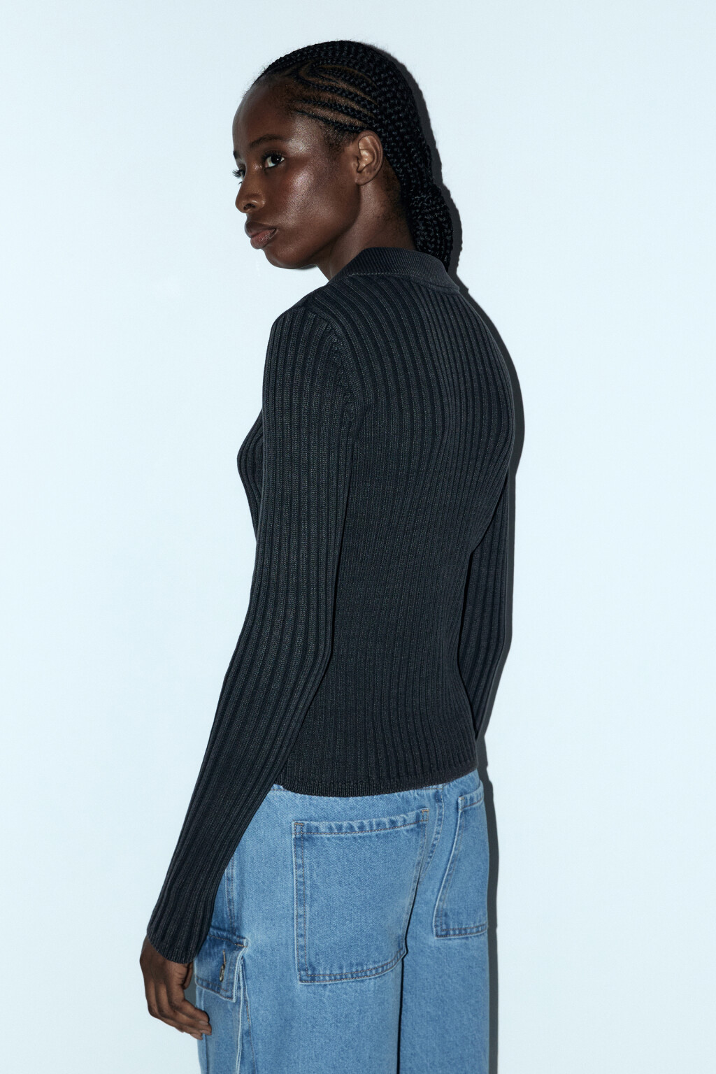 Кардиган на молнии с отложным воротником - цвет серый - 3