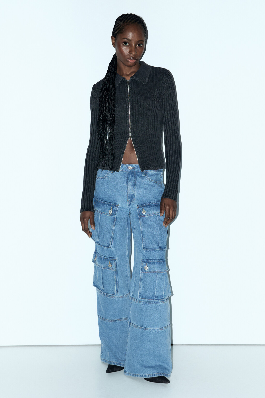 Кардиган на молнии с отложным воротником - цвет серый - 4