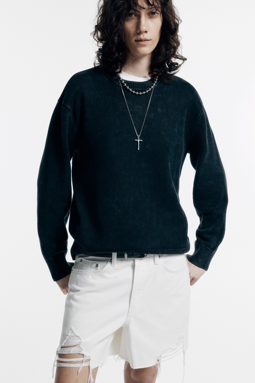 Джемпер свободный хлопковый толстой вязки - цвет черный - 1