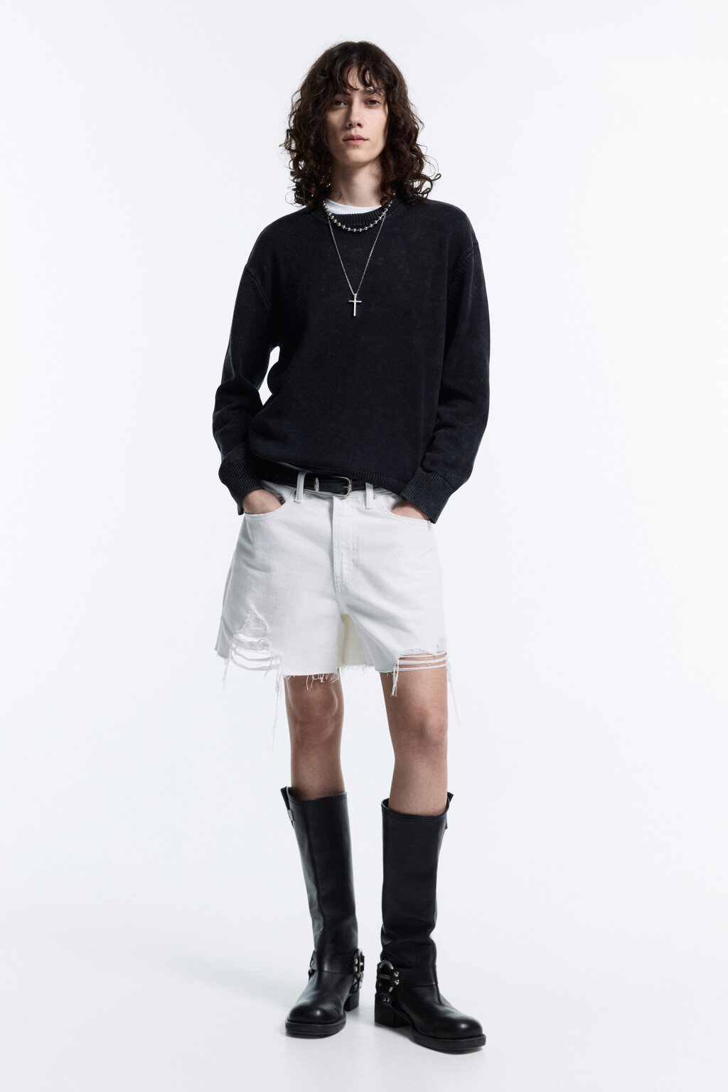 Джемпер свободный хлопковый толстой вязки - цвет черный - 5