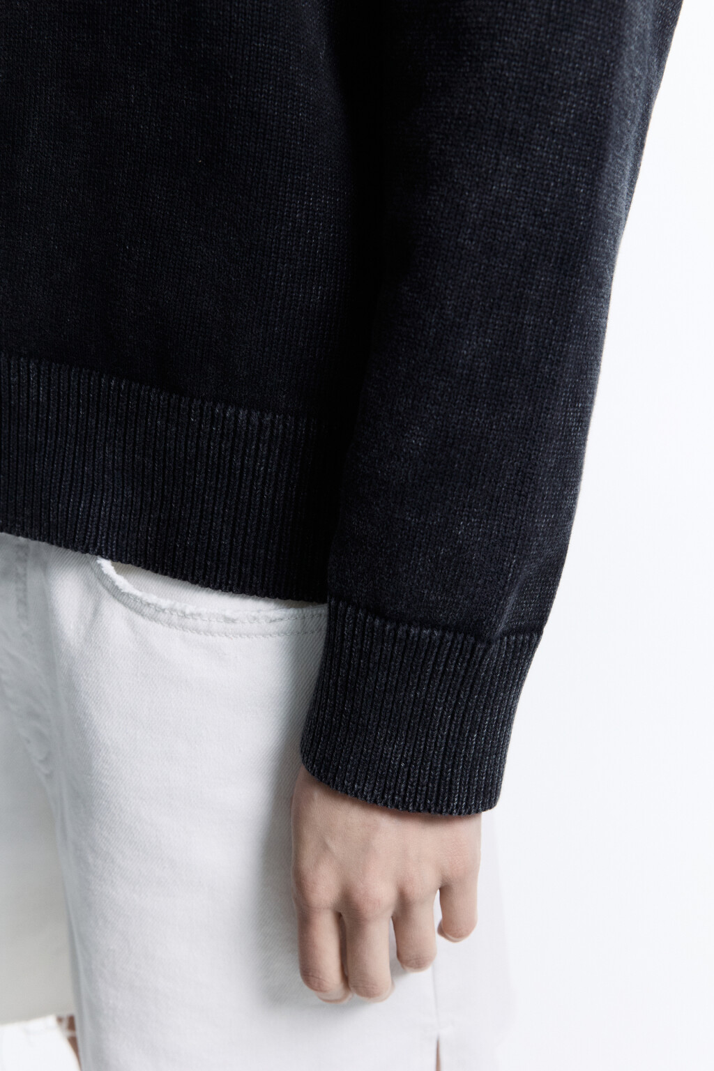 Джемпер свободный хлопковый толстой вязки - цвет черный - 7