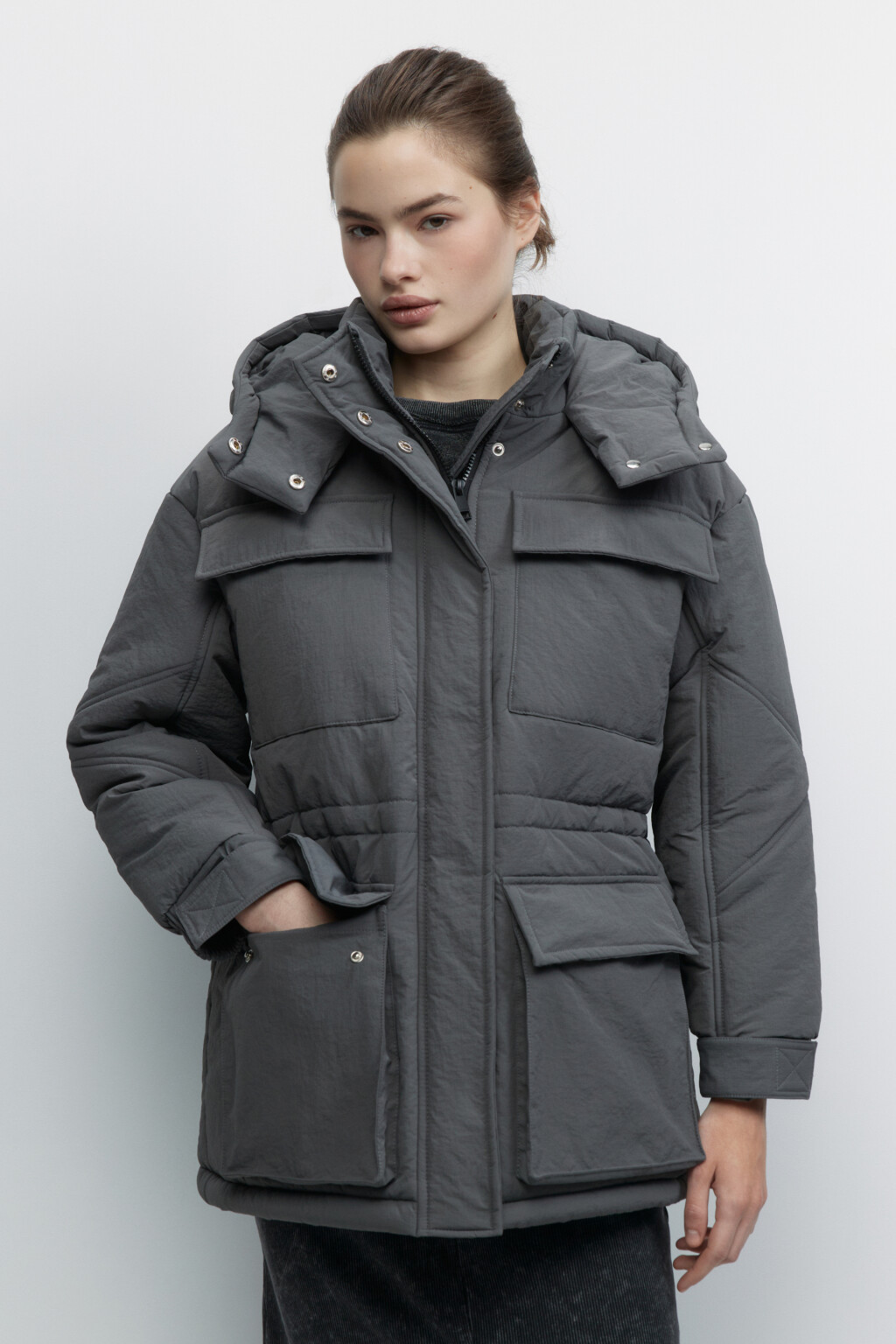 Куртка-парка короткая с капюшоном - цвет серый - 2