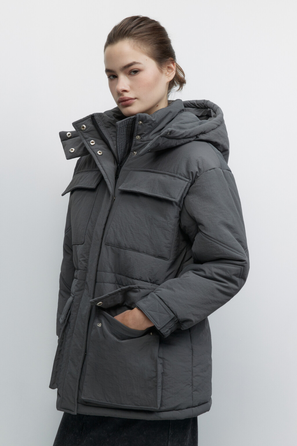 Куртка-парка короткая с капюшоном - цвет серый - 3