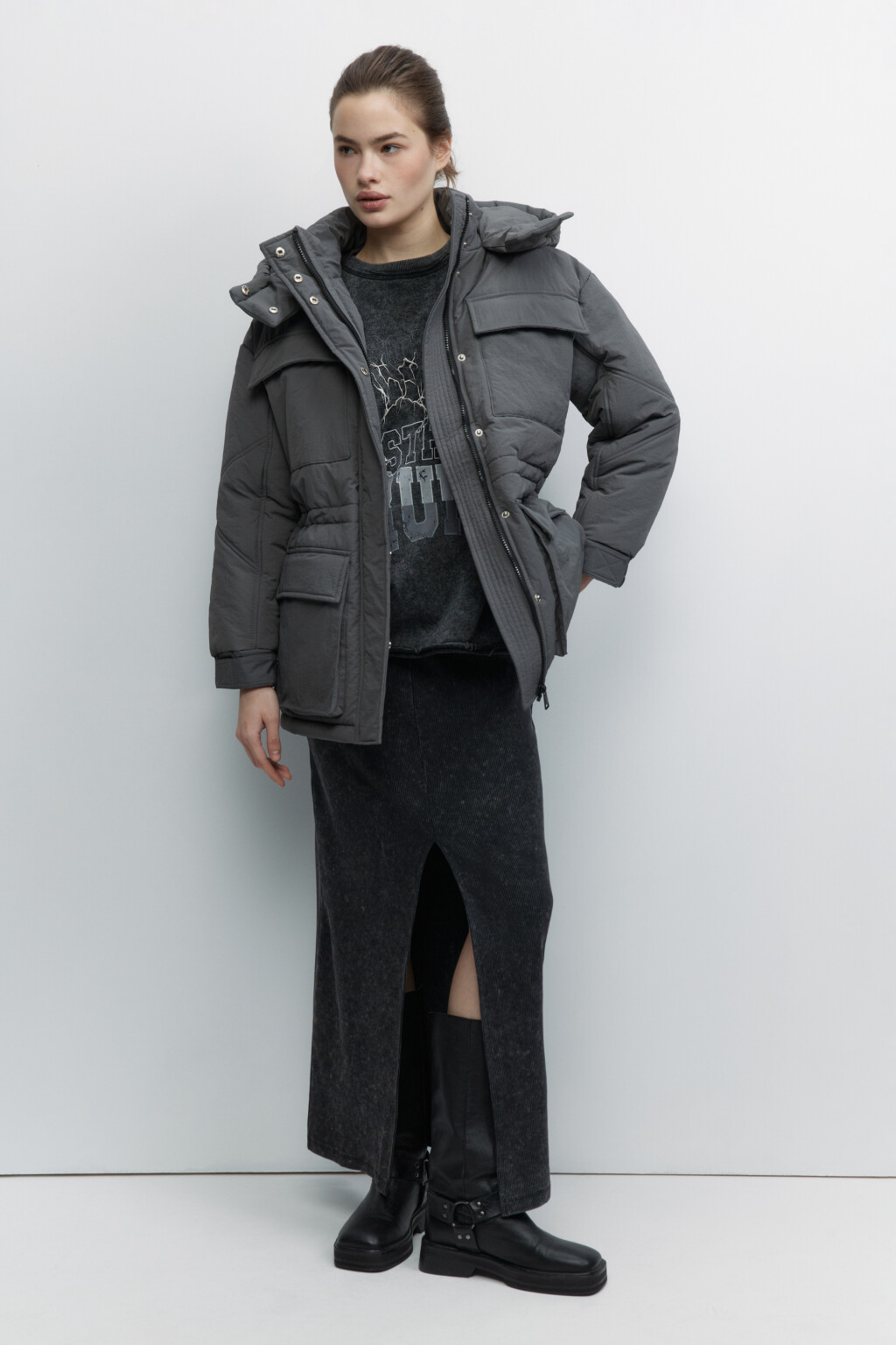 Куртка-парка короткая с капюшоном - цвет серый - 5