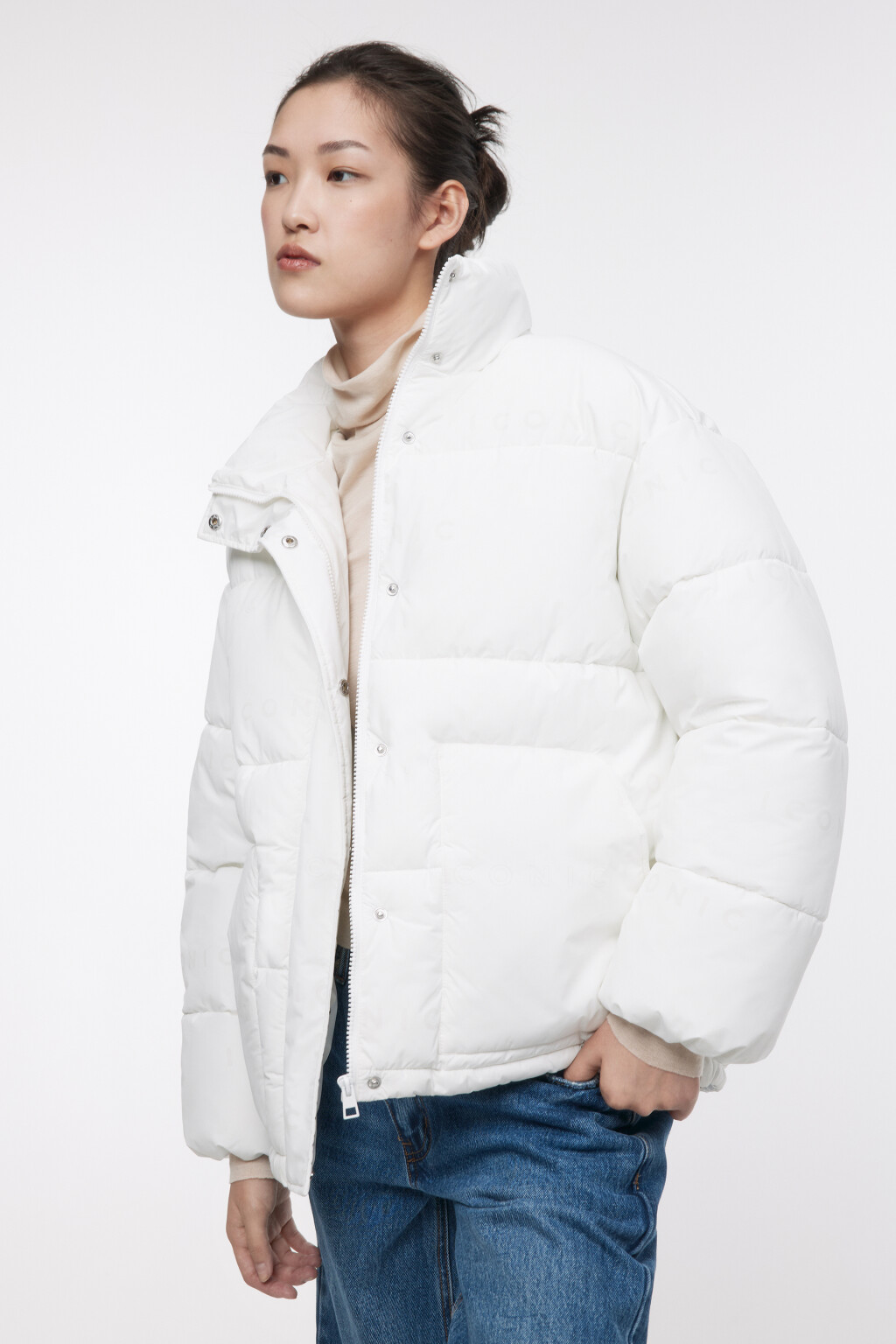 Куртка oversize стеганая с термопринтом - цвет молочный - 1