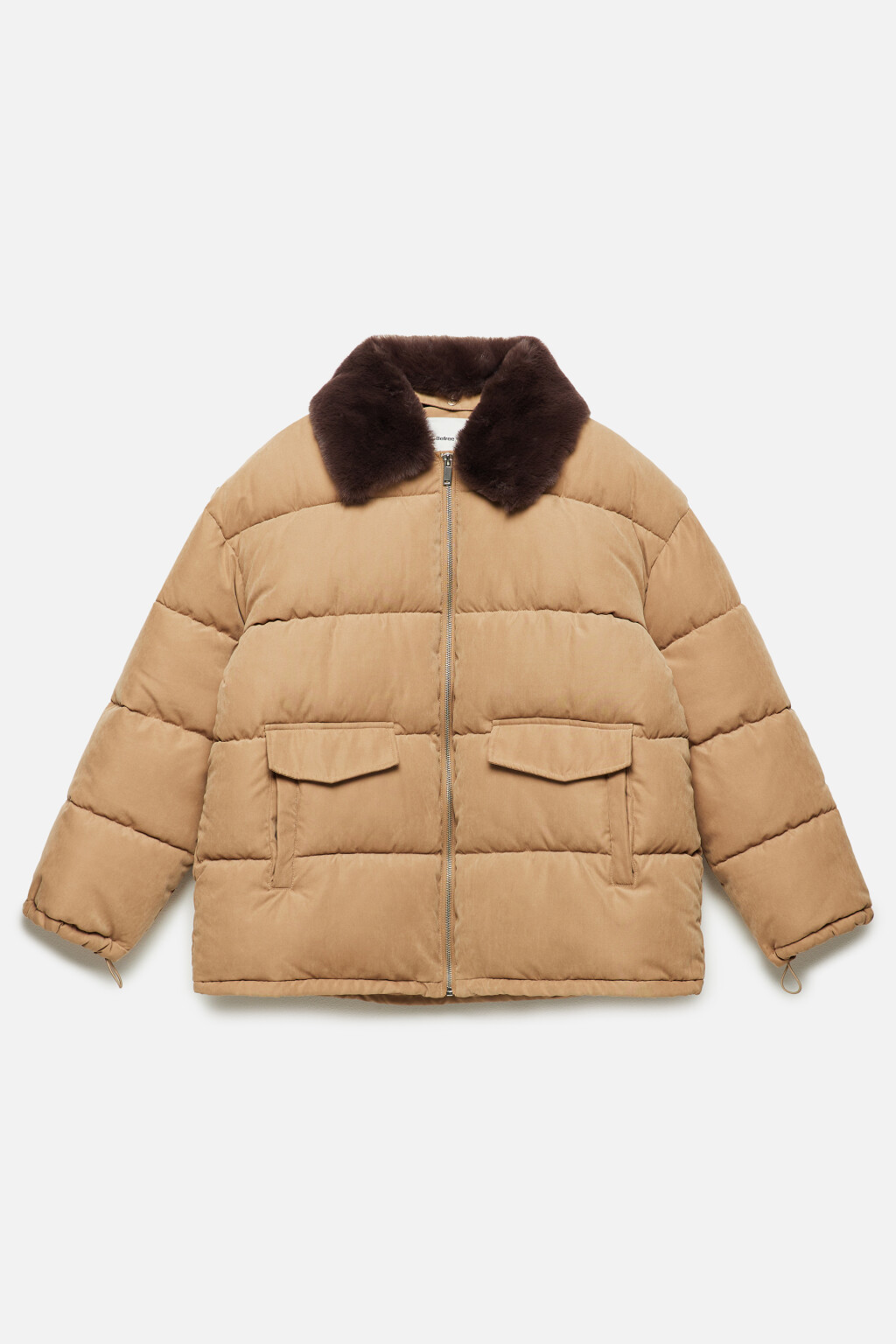 Куртка со съемным меховым воротником - цвет коричневый - 10