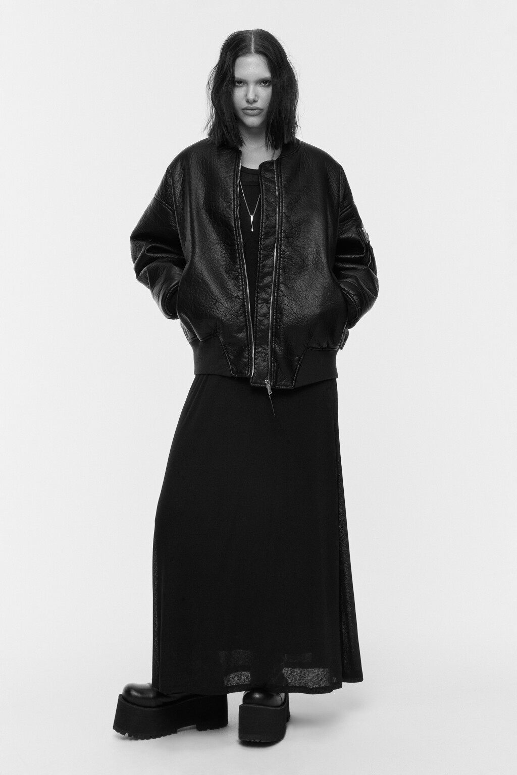 Куртка-бомбер oversize  - цвет черный - 1