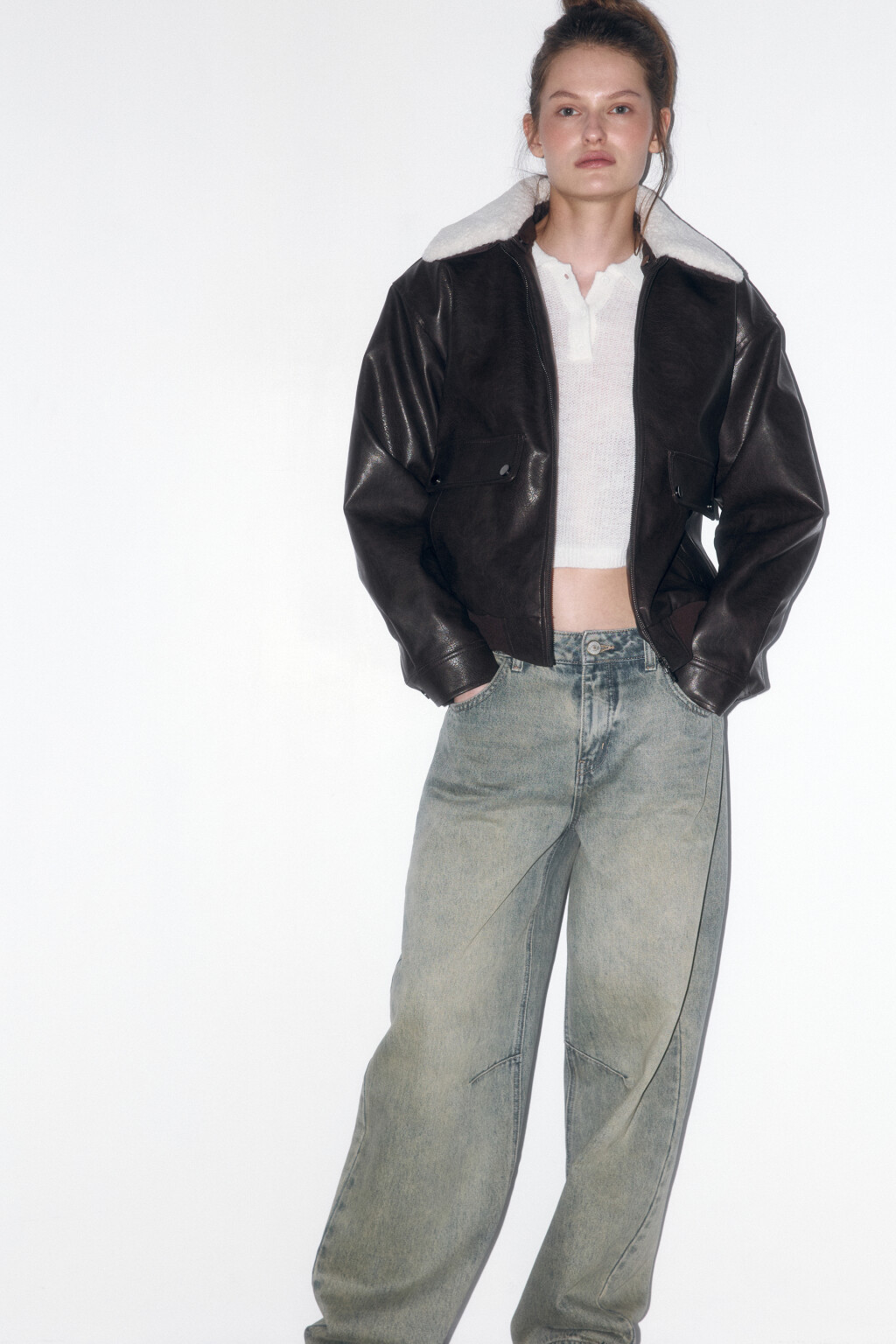 Куртка из искусственной кожи со съемной опушкой - цвет коричневый - 2