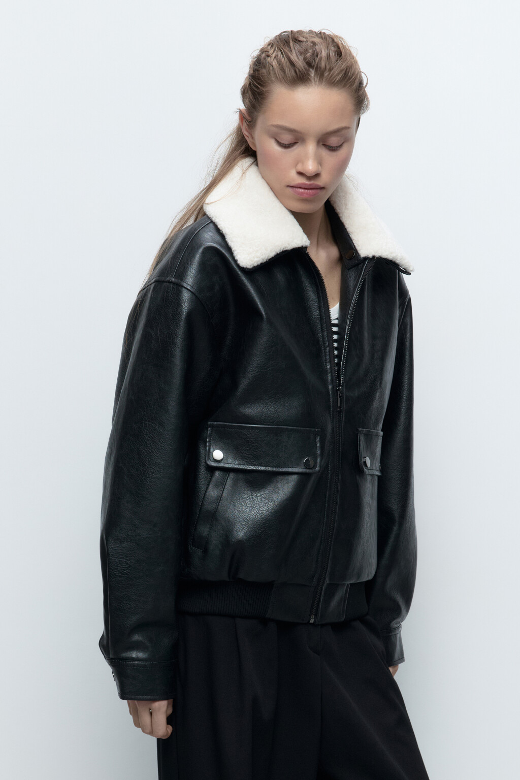 Куртка из искусственной кожи со съемной опушкой - цвет черный - 1