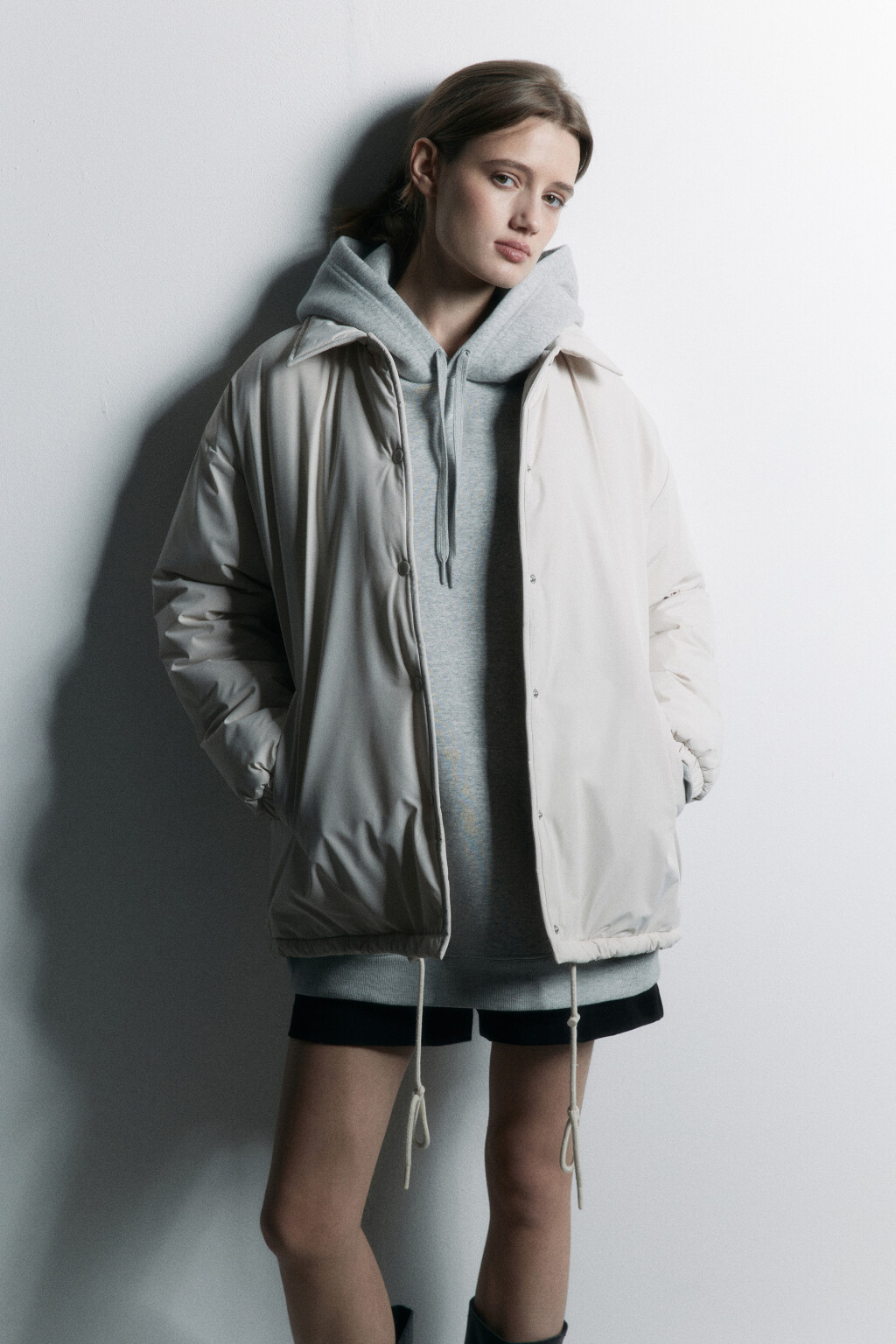 Куртка-рубашка стеганая утепленная - цвет молочный - 1