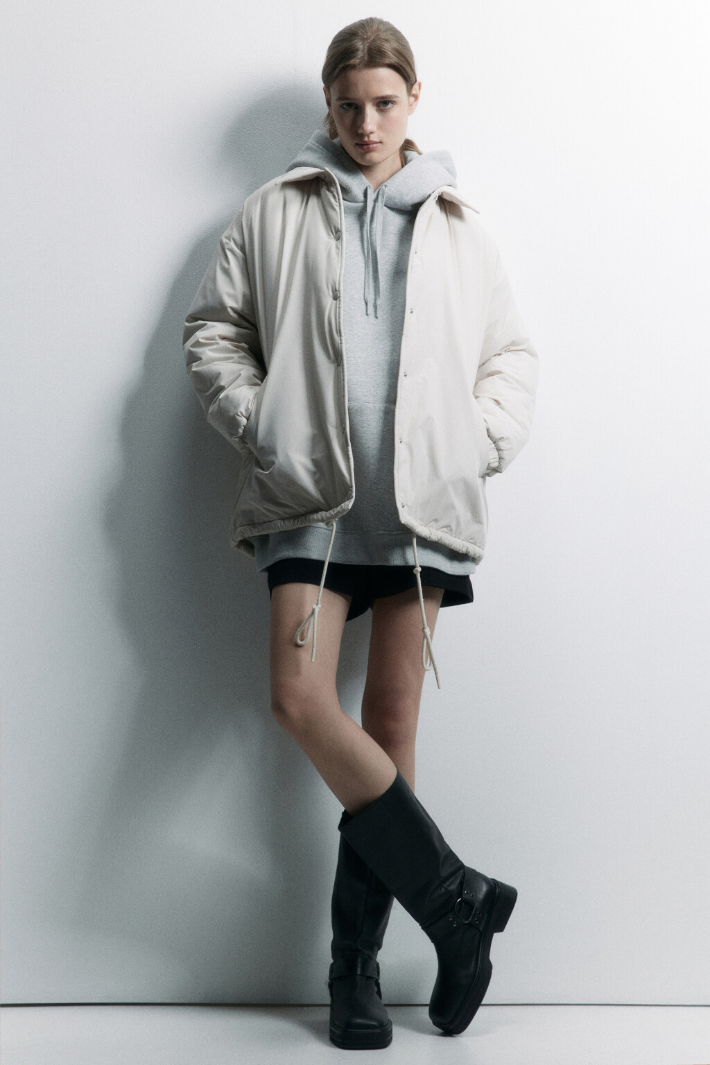 Куртка-рубашка стеганая утепленная - цвет молочный - 2