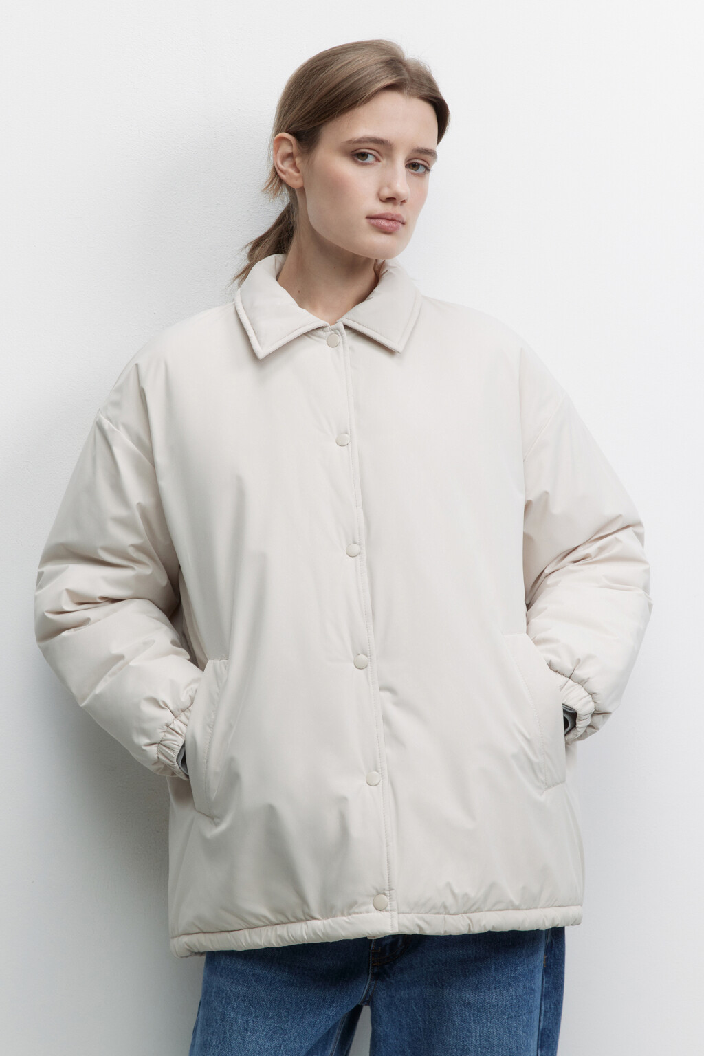 Куртка-рубашка стеганая утепленная - цвет молочный - 3