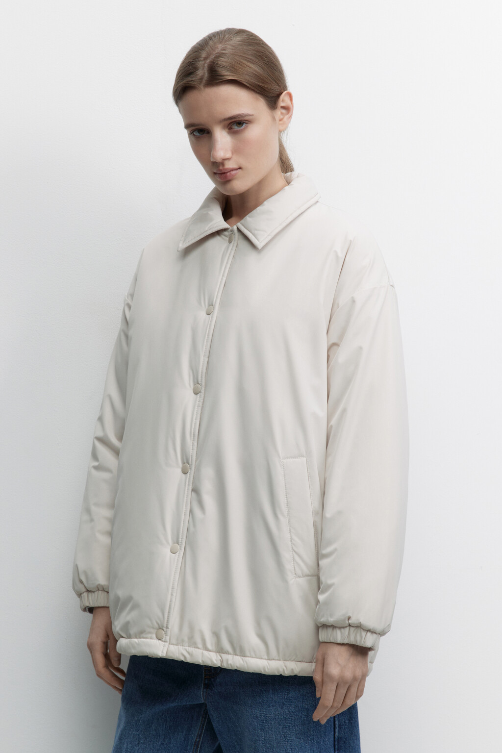 Куртка-рубашка стеганая утепленная - цвет молочный - 4