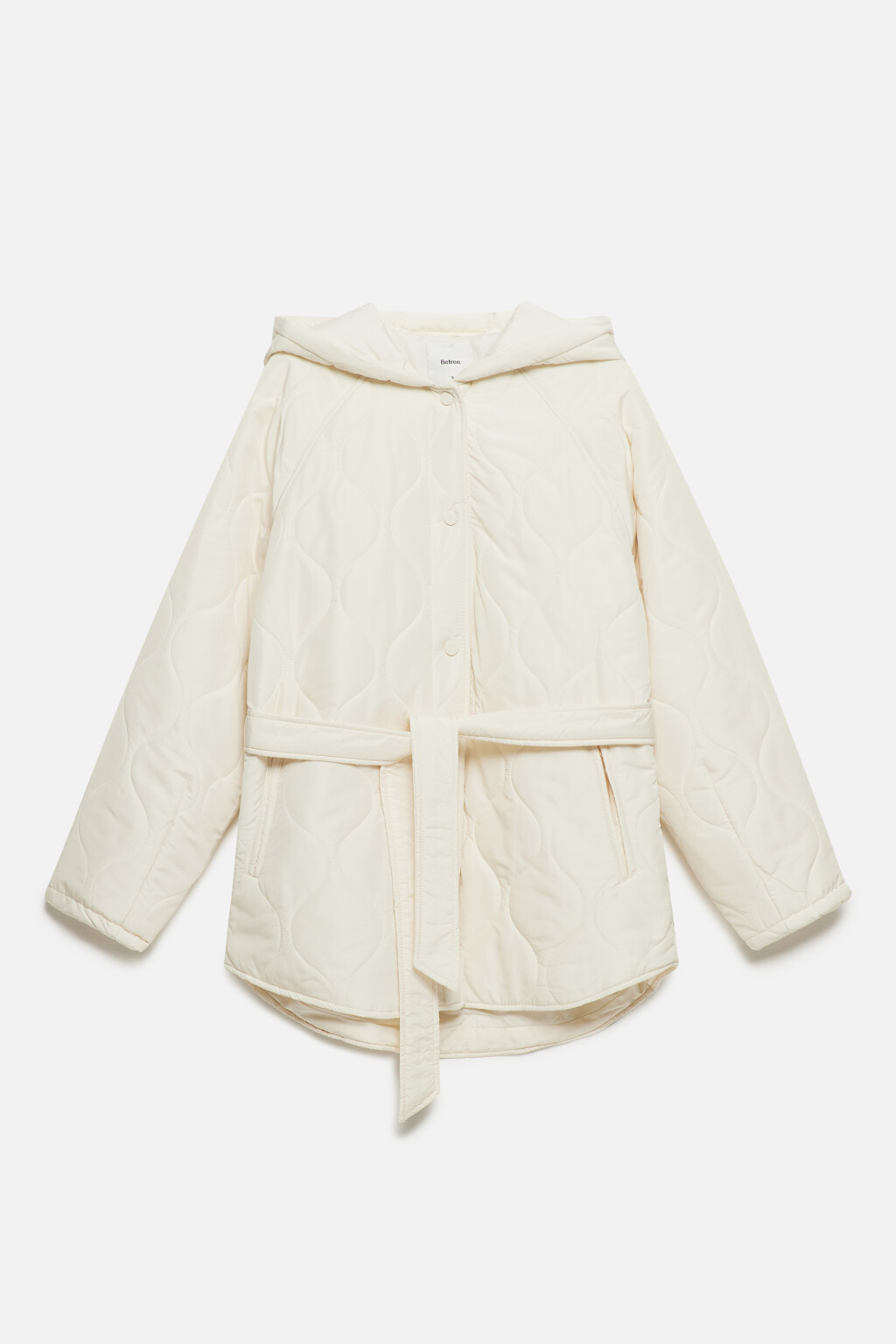 Куртка-парка стеганая с капюшоном и поясом - цвет молочный - 12