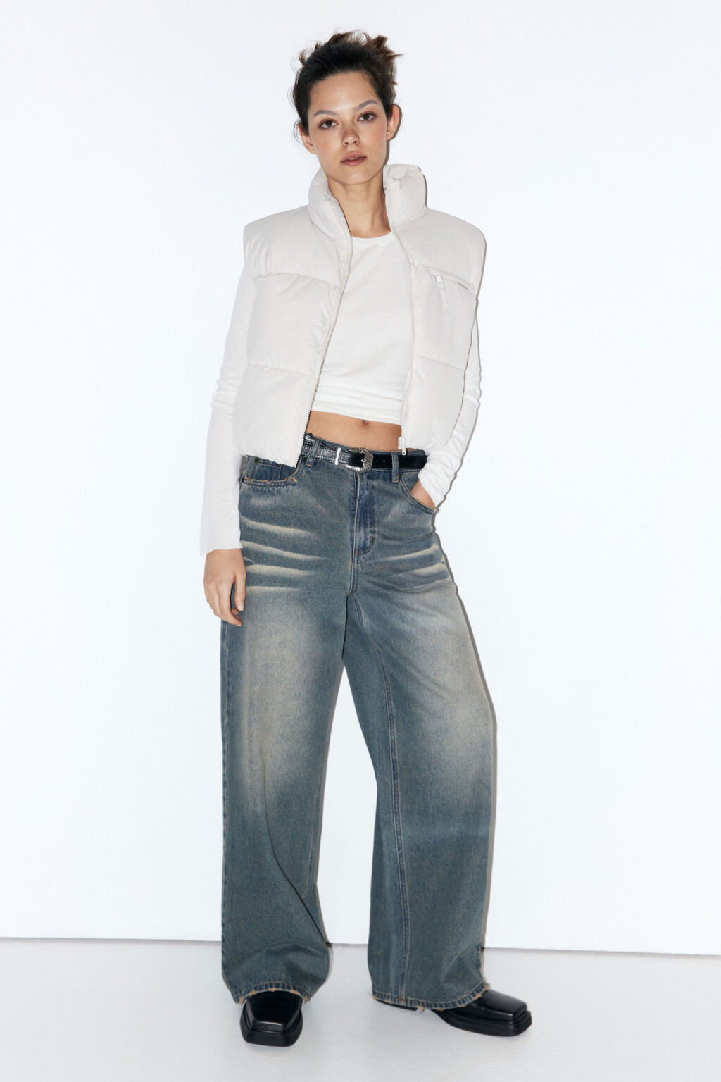 Жилет стеганый укороченный с воротником - цвет бежевый - 6