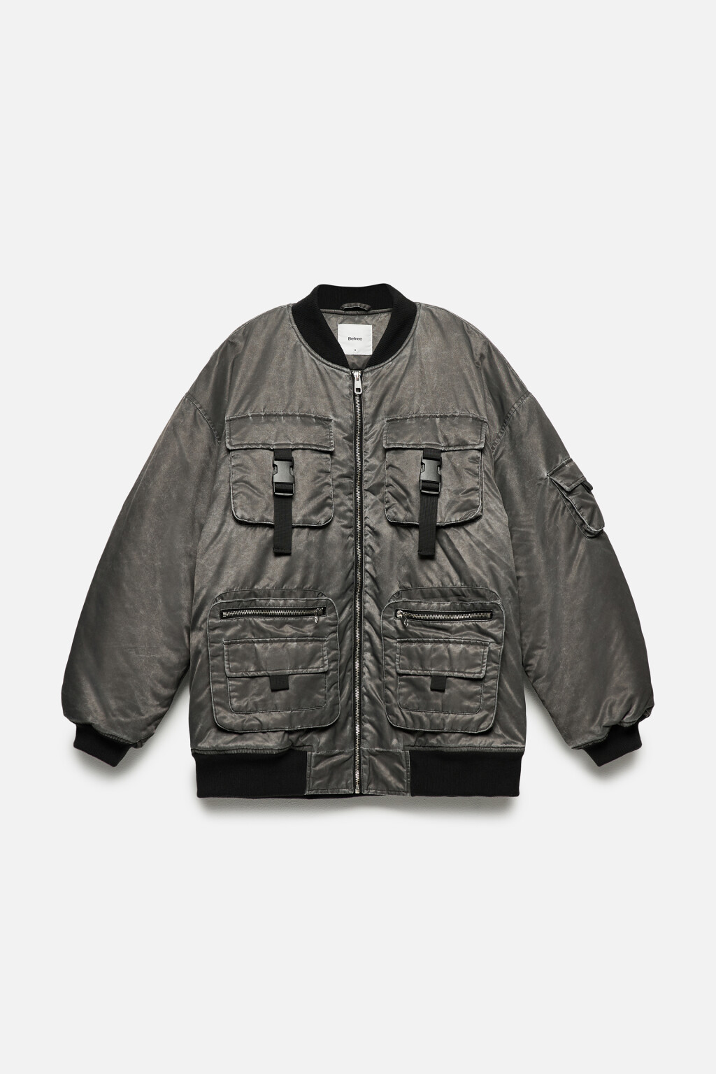 Куртка-бомбер oversize с накладными карманами - цвет серый - 10