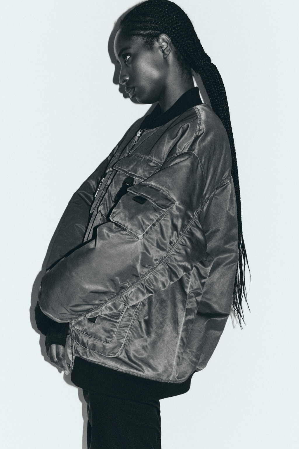 Куртка-бомбер oversize с накладными карманами - цвет серый - 1