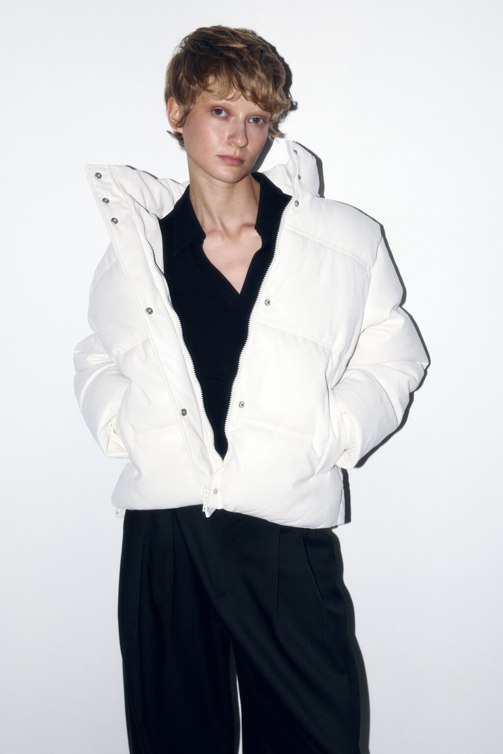 Куртка стеганая с воротником-стойкой - цвет молочный - 1