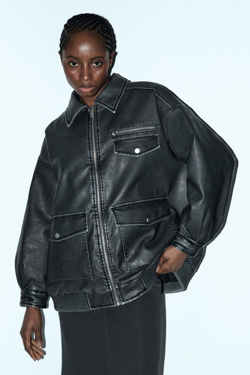 Куртка-бомбер oversize с вареным эффектом - цвет серый - 3