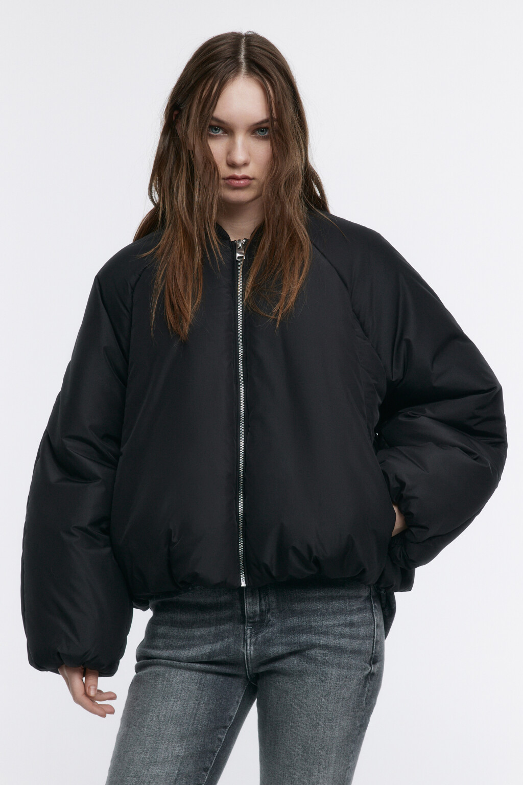 Куртка-бомбер oversize укороченная - цвет черный - 2
