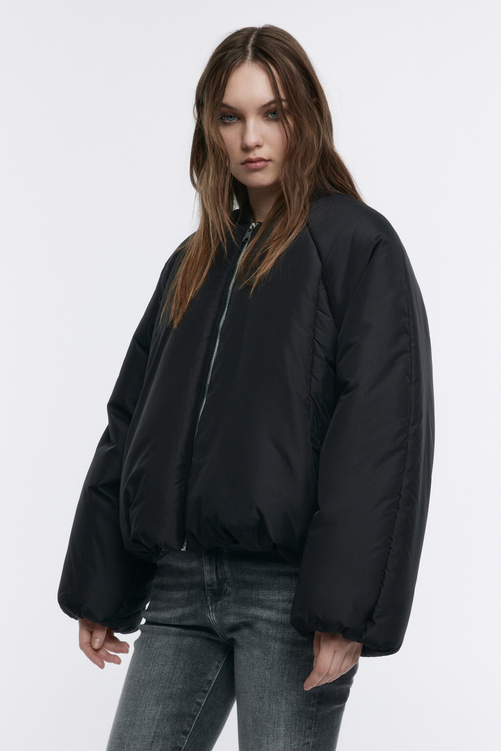 Куртка-бомбер oversize укороченная - цвет черный - 3