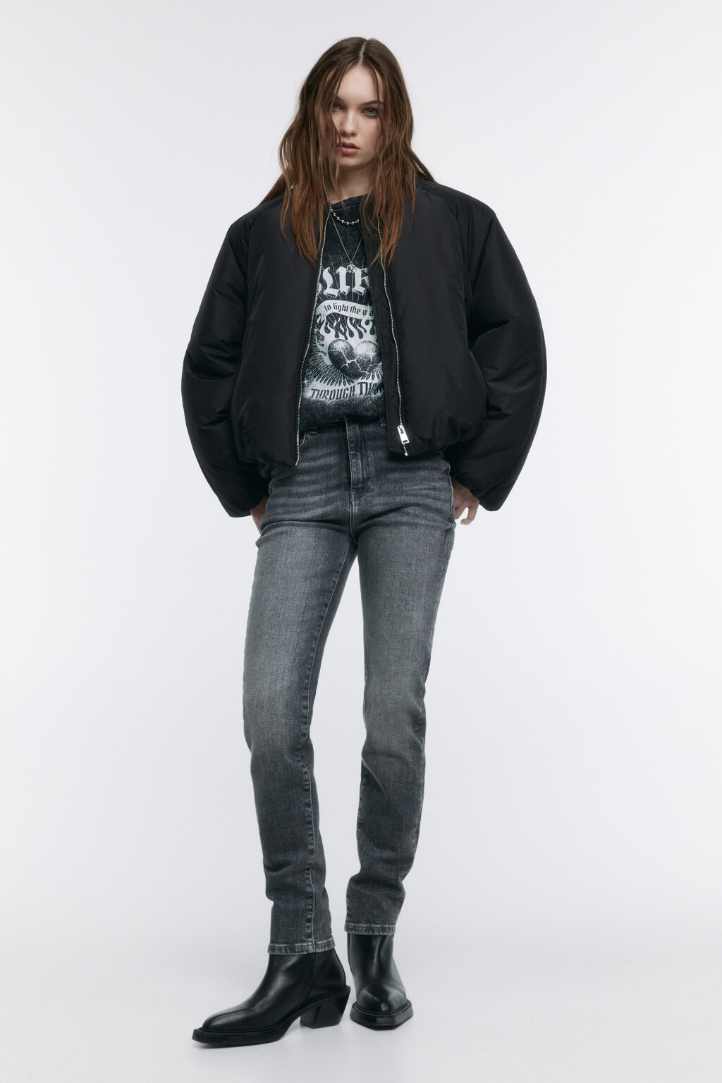 Куртка-бомбер oversize укороченная - цвет черный - 5