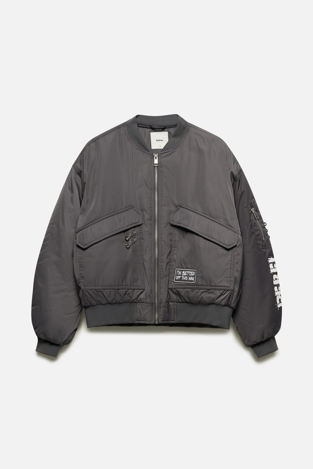 Куртка-бомбер с булавками и принтом - цвет серый - 10
