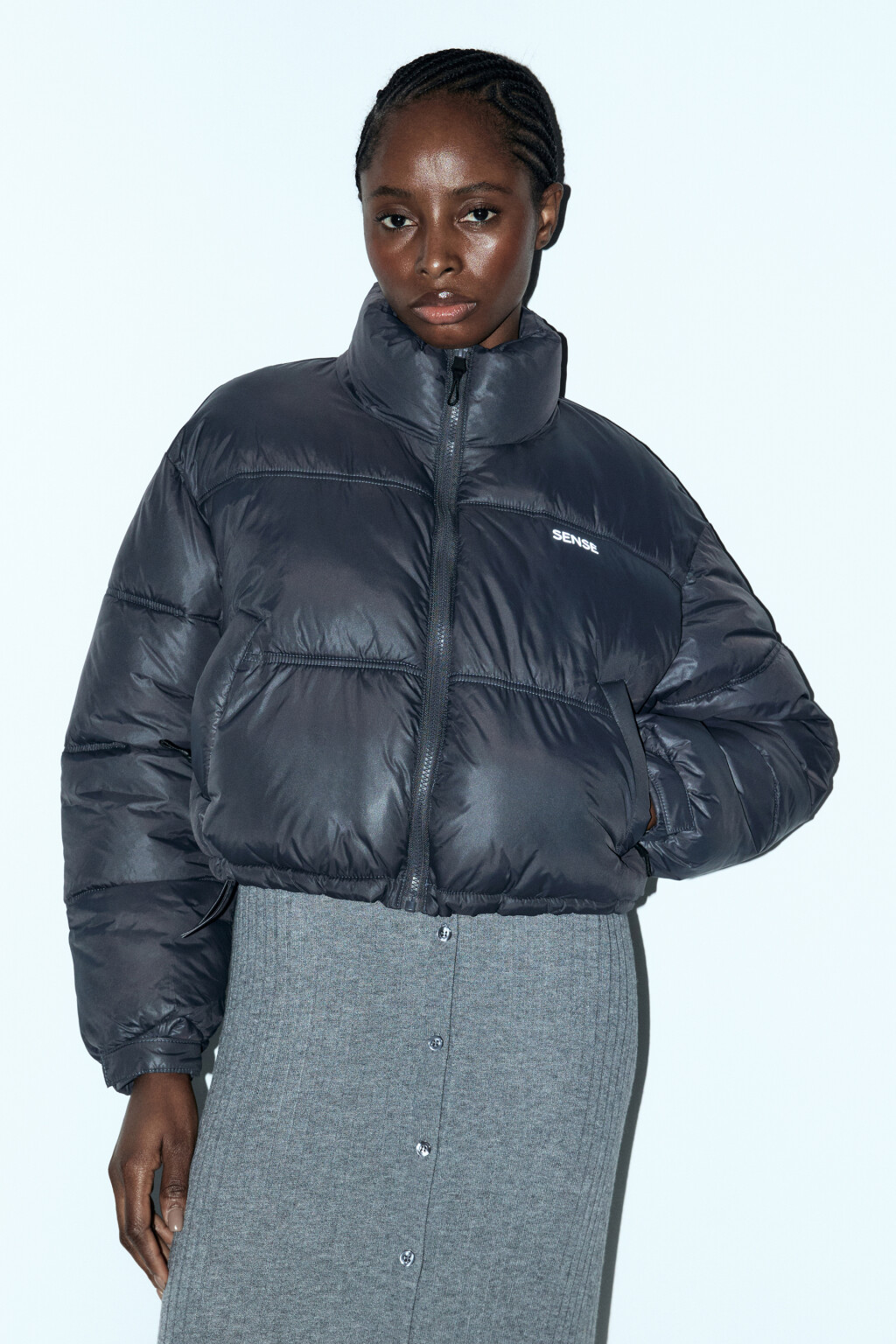 Куртка стеганая укороченная с воротником-стойкой - цвет серый - 3