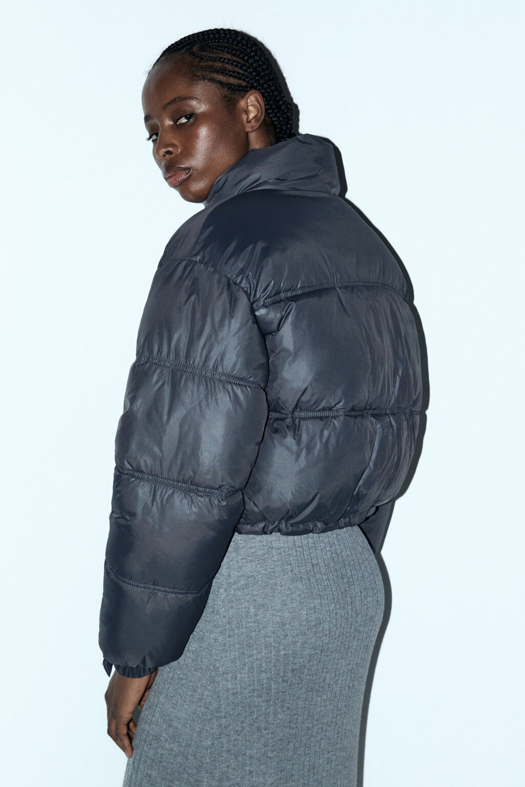 Куртка стеганая укороченная с воротником-стойкой - цвет серый - 5
