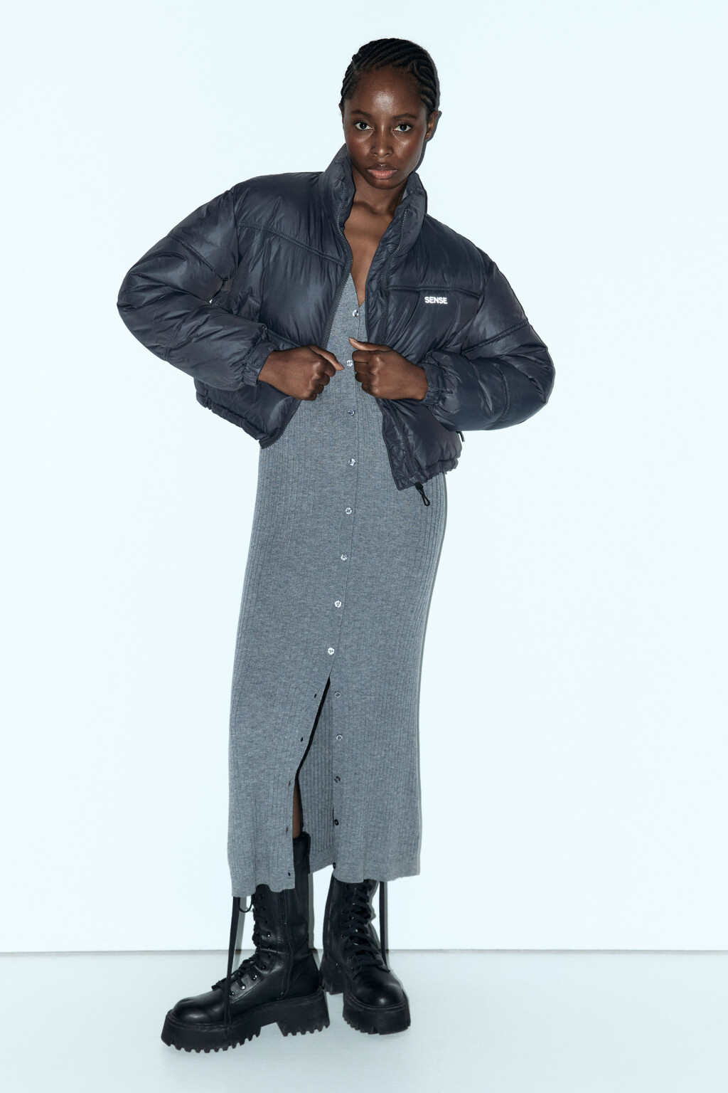 Куртка стеганая укороченная с воротником-стойкой - цвет серый - 6