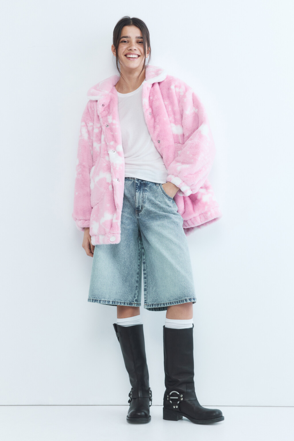 Шуба-бомбер oversize из искусственного меха - цвет розовый - 1