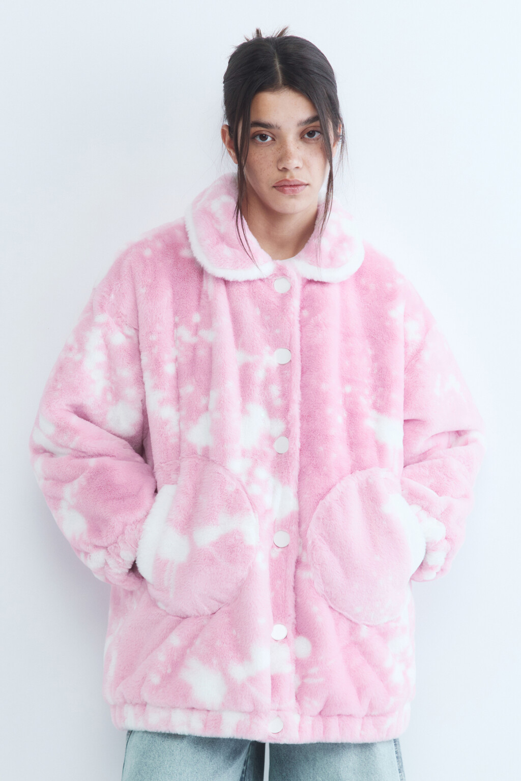 Шуба-бомбер oversize из искусственного меха - цвет розовый - 2