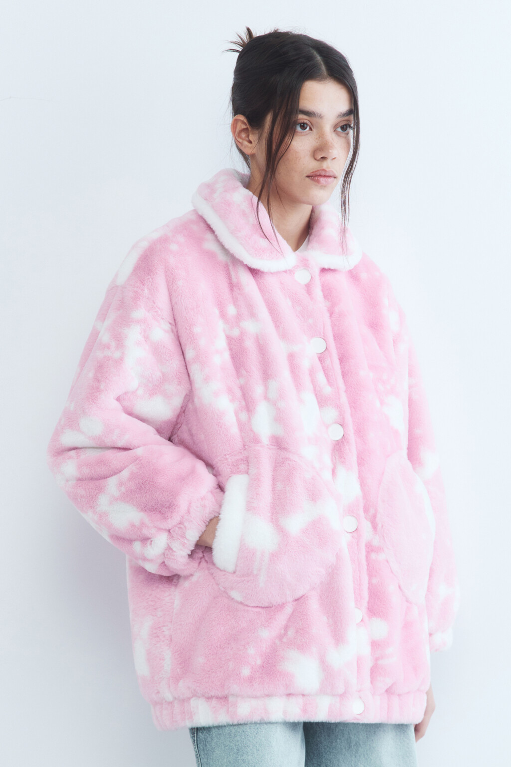 Шуба-бомбер oversize из искусственного меха - цвет розовый - 3