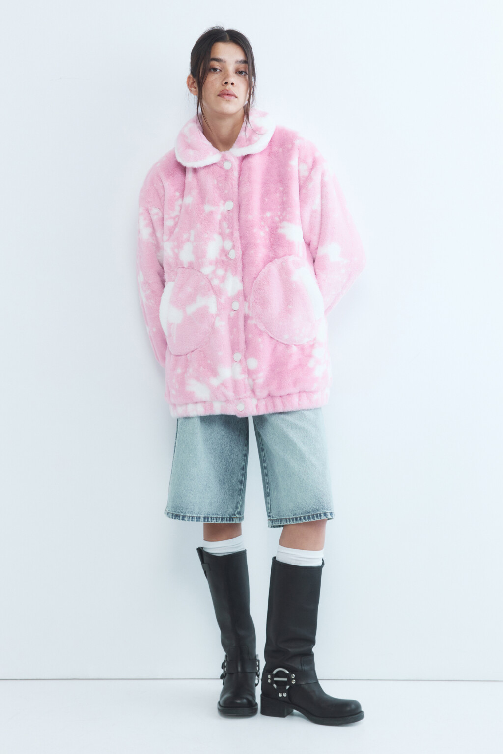 Шуба-бомбер oversize из искусственного меха - цвет розовый - 5