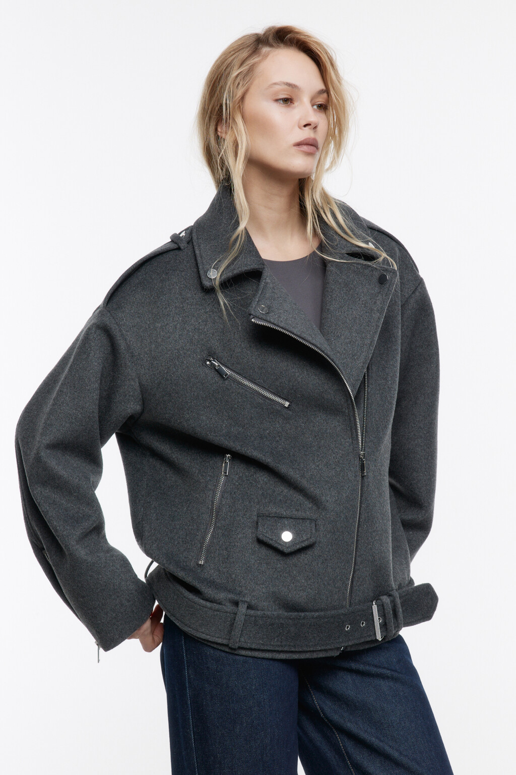 Полупальто-косуха из драповой ткани - цвет серый - 3