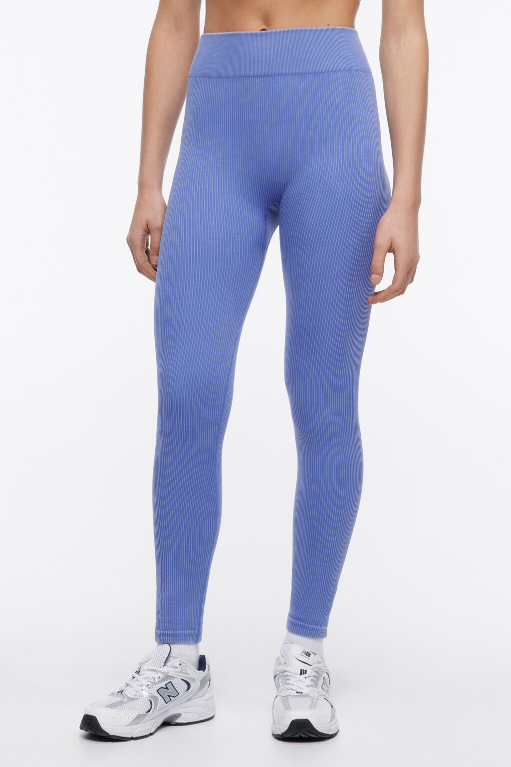 Леггинсы спортивные бесшовные в рубчик - цвет голубой - 1