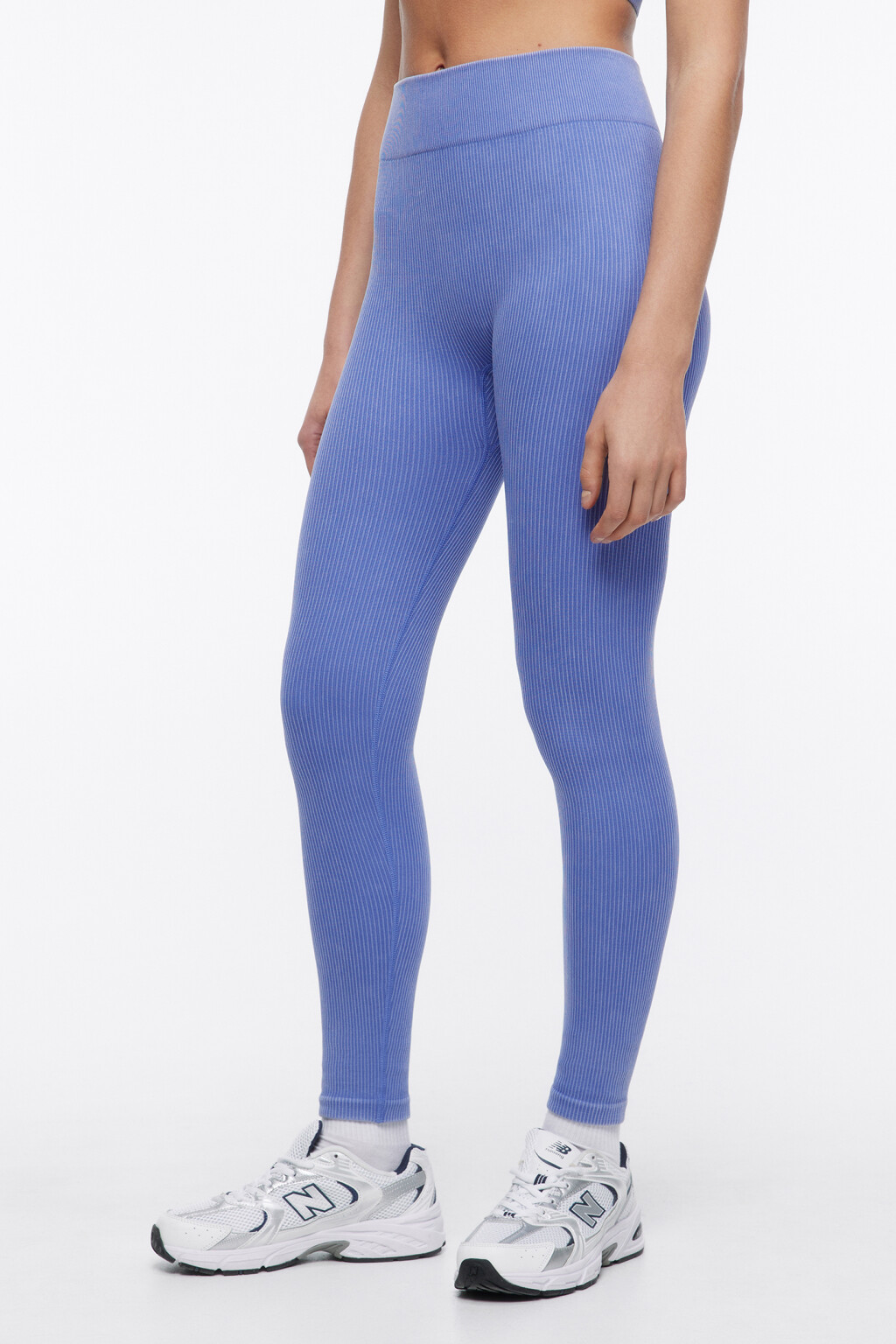Леггинсы спортивные бесшовные в рубчик - цвет голубой - 2