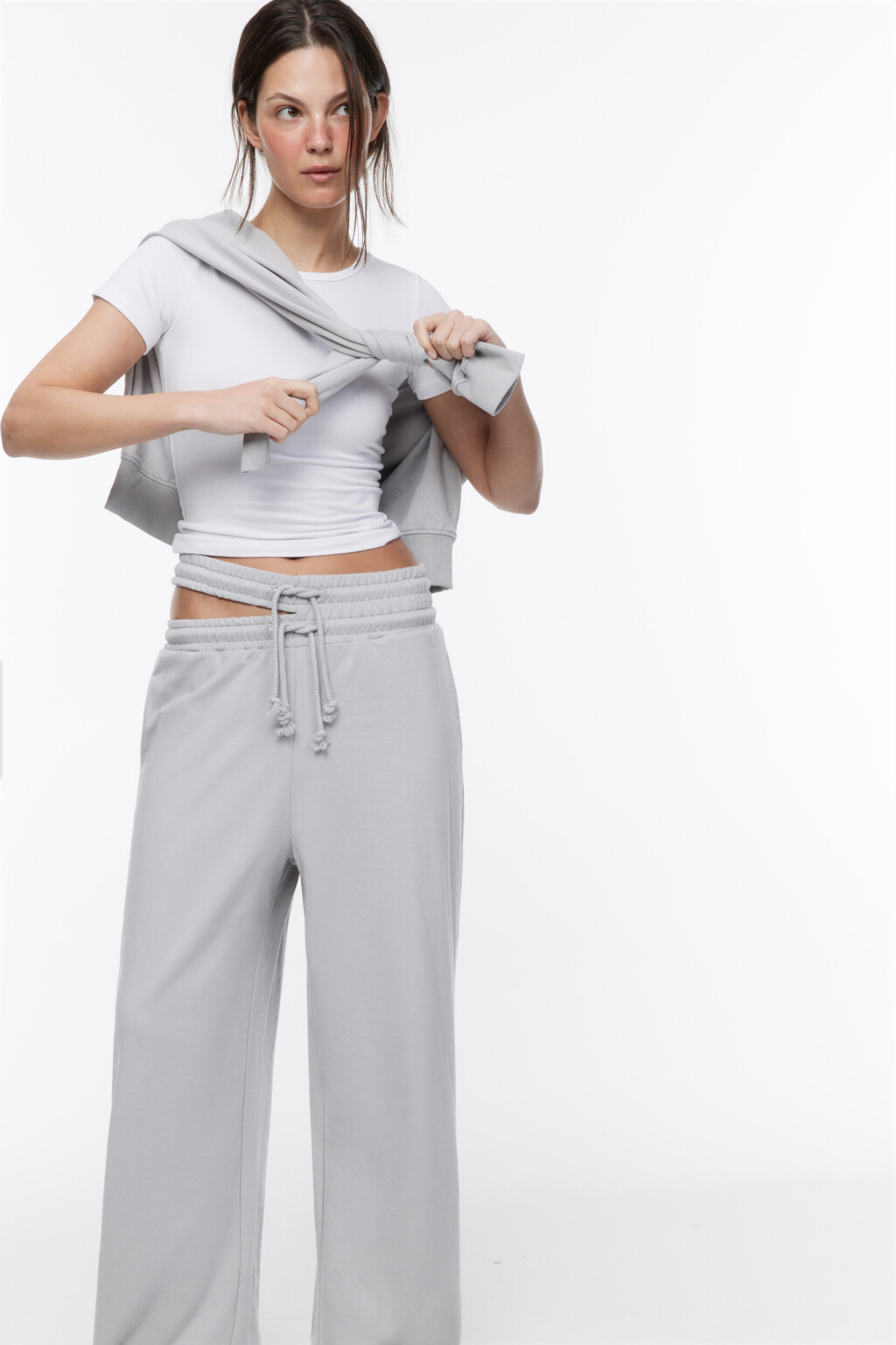 Брюки-джоггеры спортивные с двойным поясом - цвет серый - 5