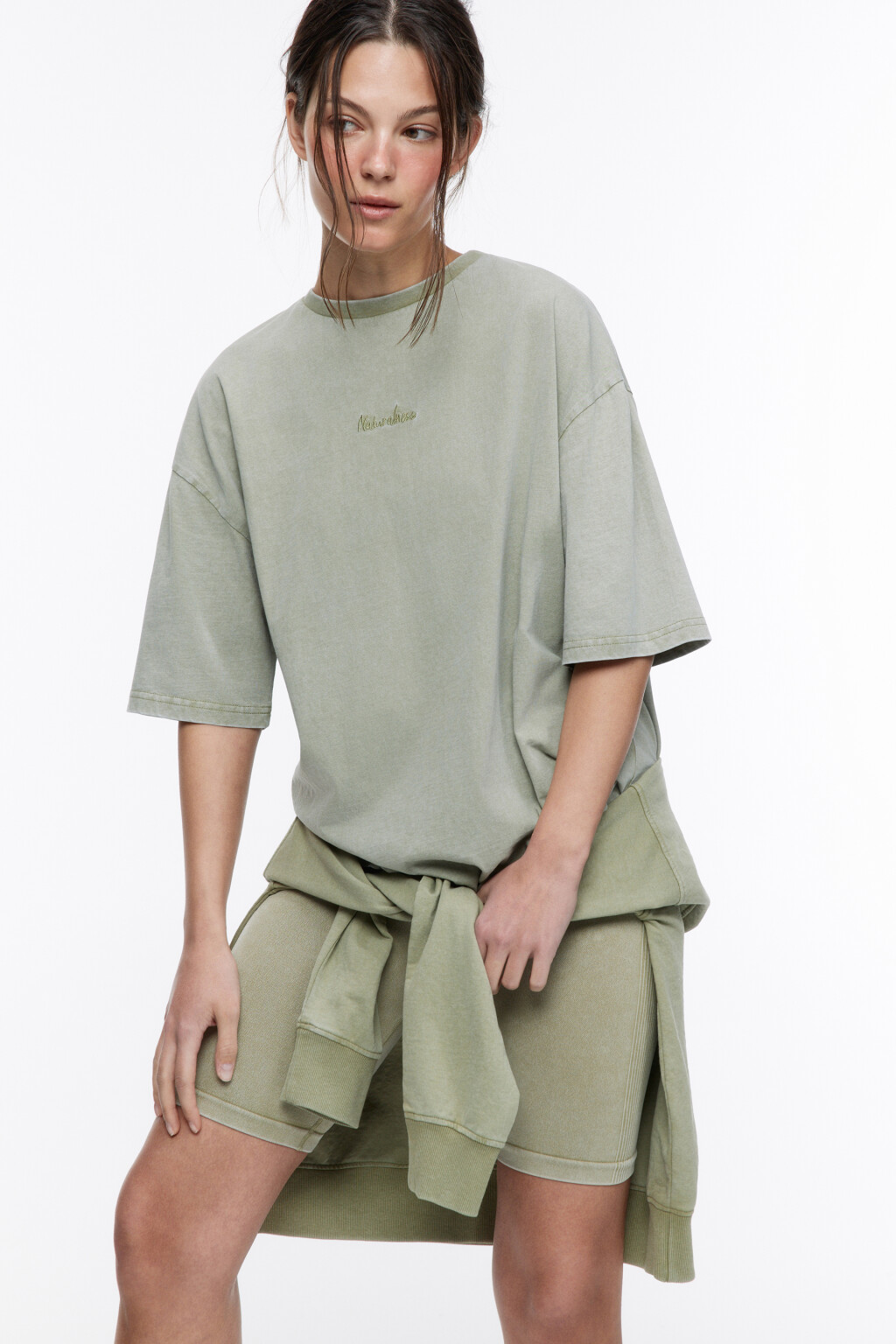 Футболка oversize спортивная с вышивкой - цвет зеленый - 1