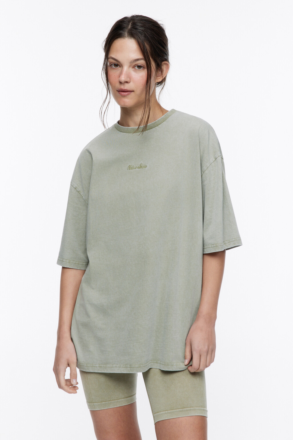 Футболка oversize спортивная с вышивкой - цвет зеленый - 2