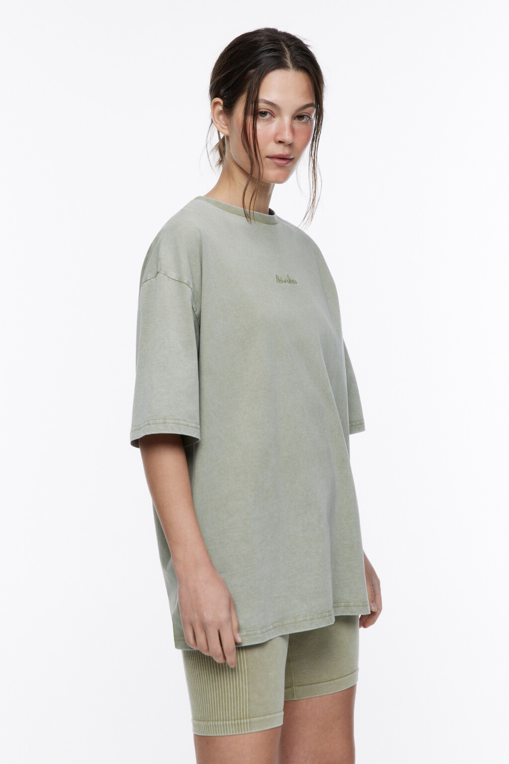 Футболка oversize спортивная с вышивкой - цвет зеленый - 3