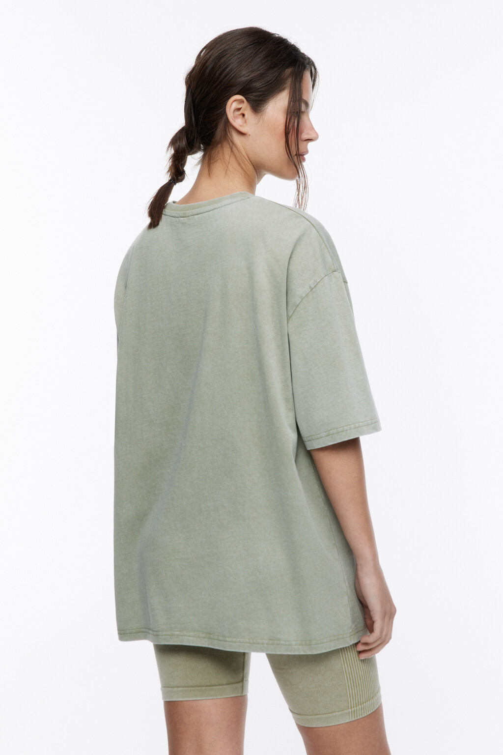 Футболка oversize спортивная с вышивкой - цвет зеленый - 4