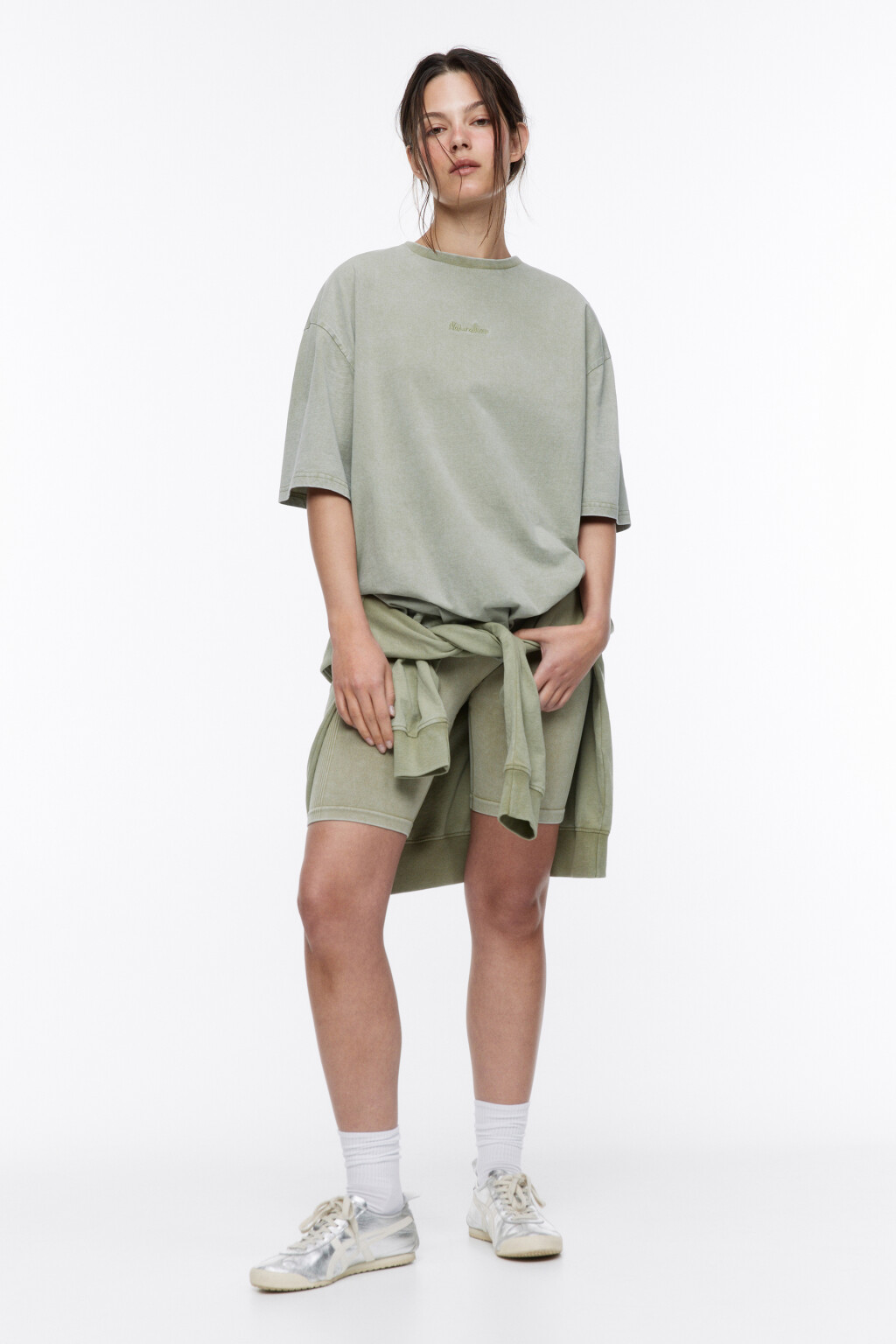 Футболка oversize спортивная с вышивкой - цвет зеленый - 5