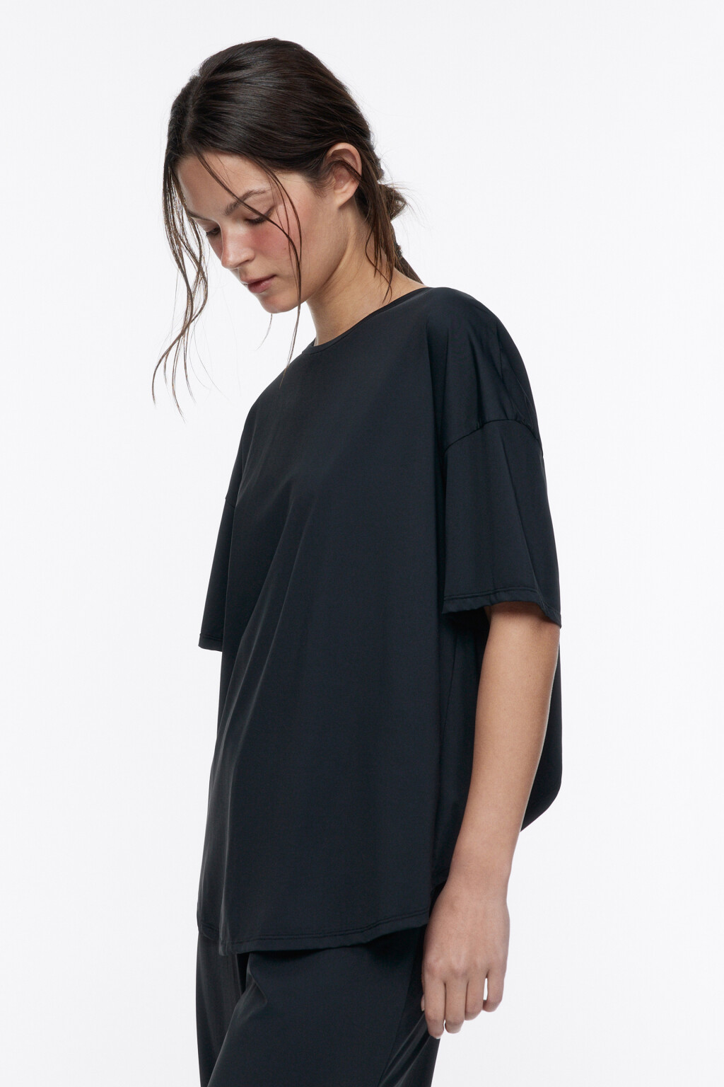 Футболка oversize спортивная гладкая - цвет черный - 4