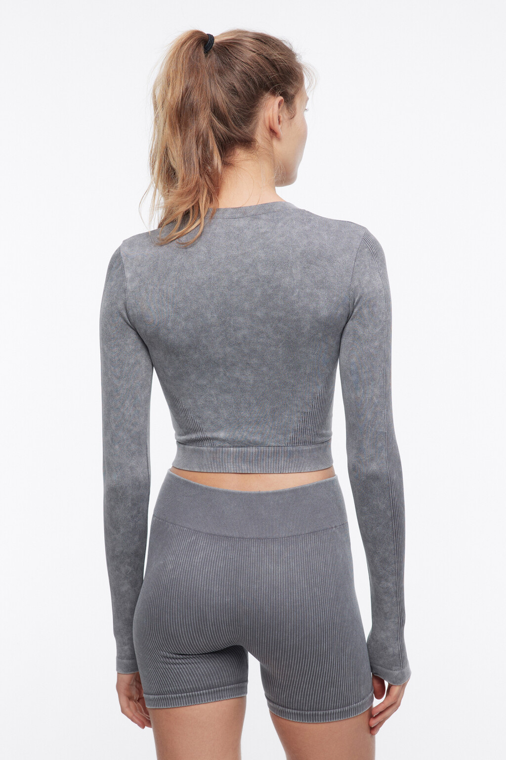 Лонгслив спортивный с молнией на груди - цвет серый - 4