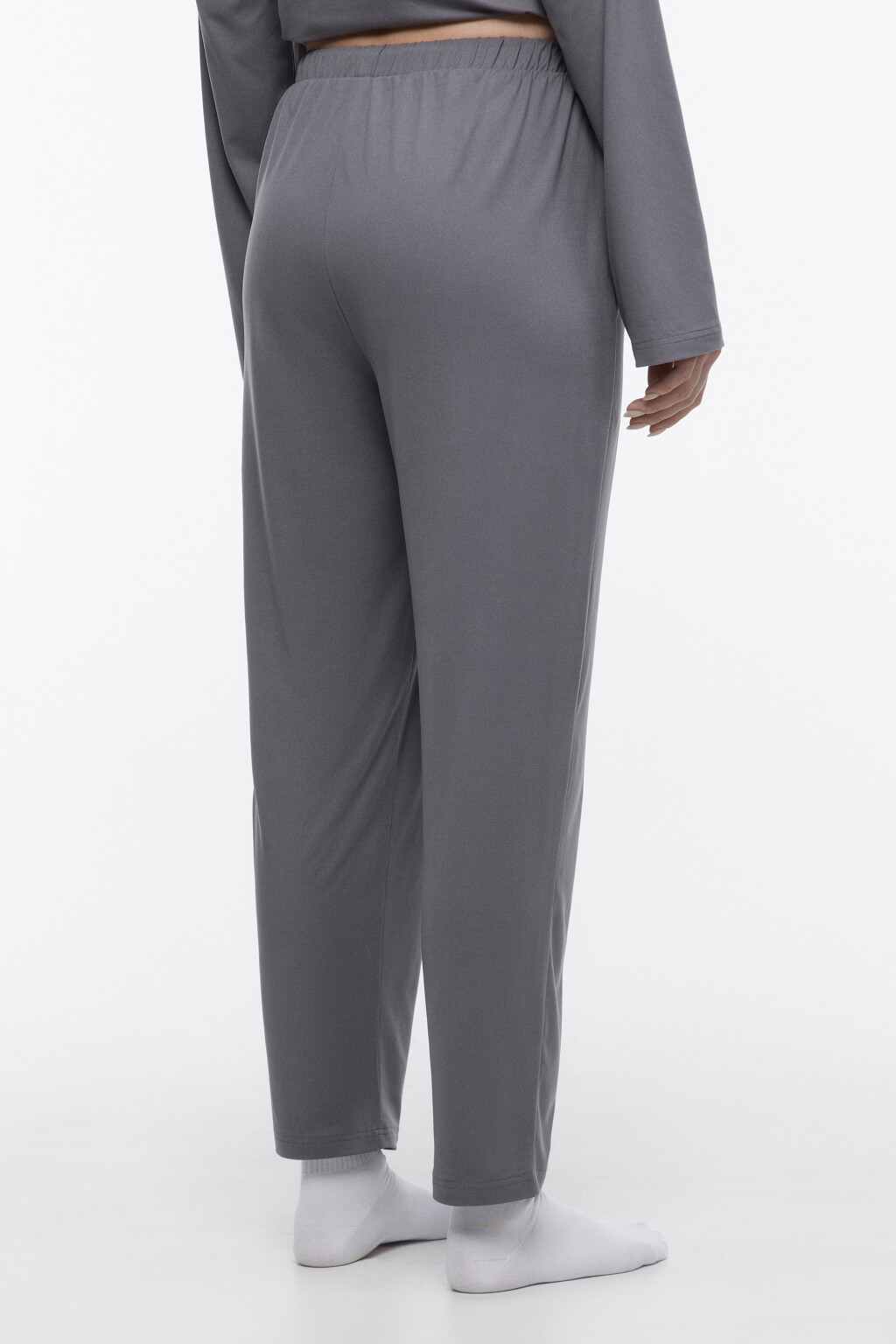 Брюки домашние трикотажные с поясом-резинкой - цвет серый - 4