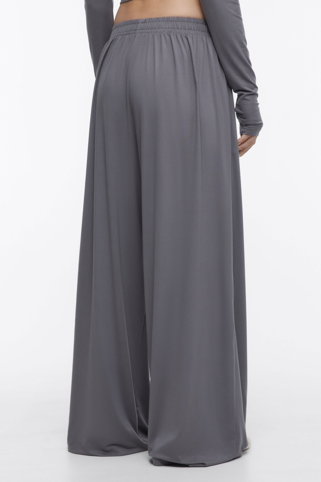 Брюки широкие домашние с поясом-резинкой - цвет серый - 4