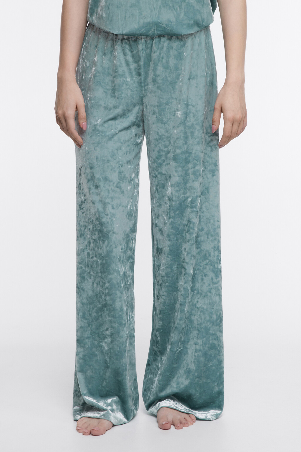 Брюки домашние широкие из бархатной ткани - цвет голубой - 1